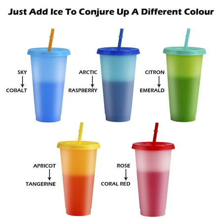 5/9X Plastic Color Changing Cup Cold Drink Sensing Travel Tumbler with Lid Straw